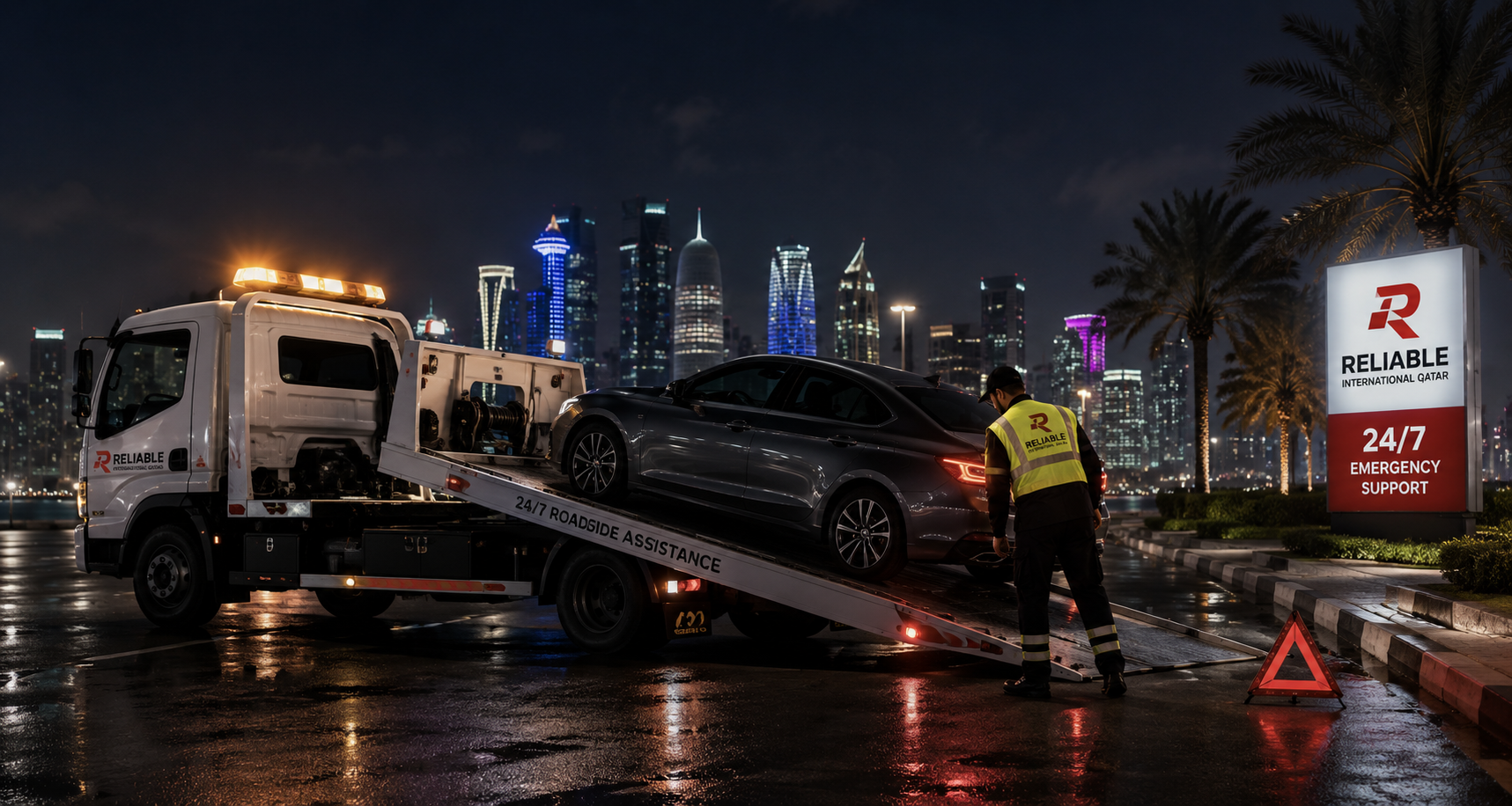 Reliable International Qatar roadside assistance at night