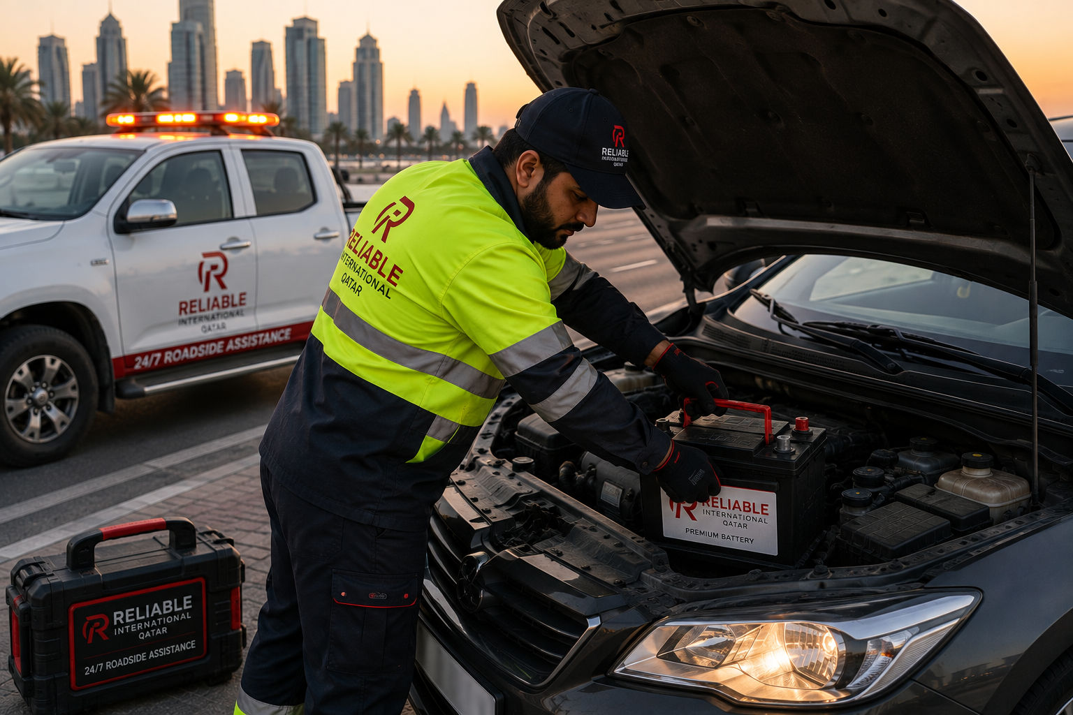 Car battery replacement roadside service in Qatar