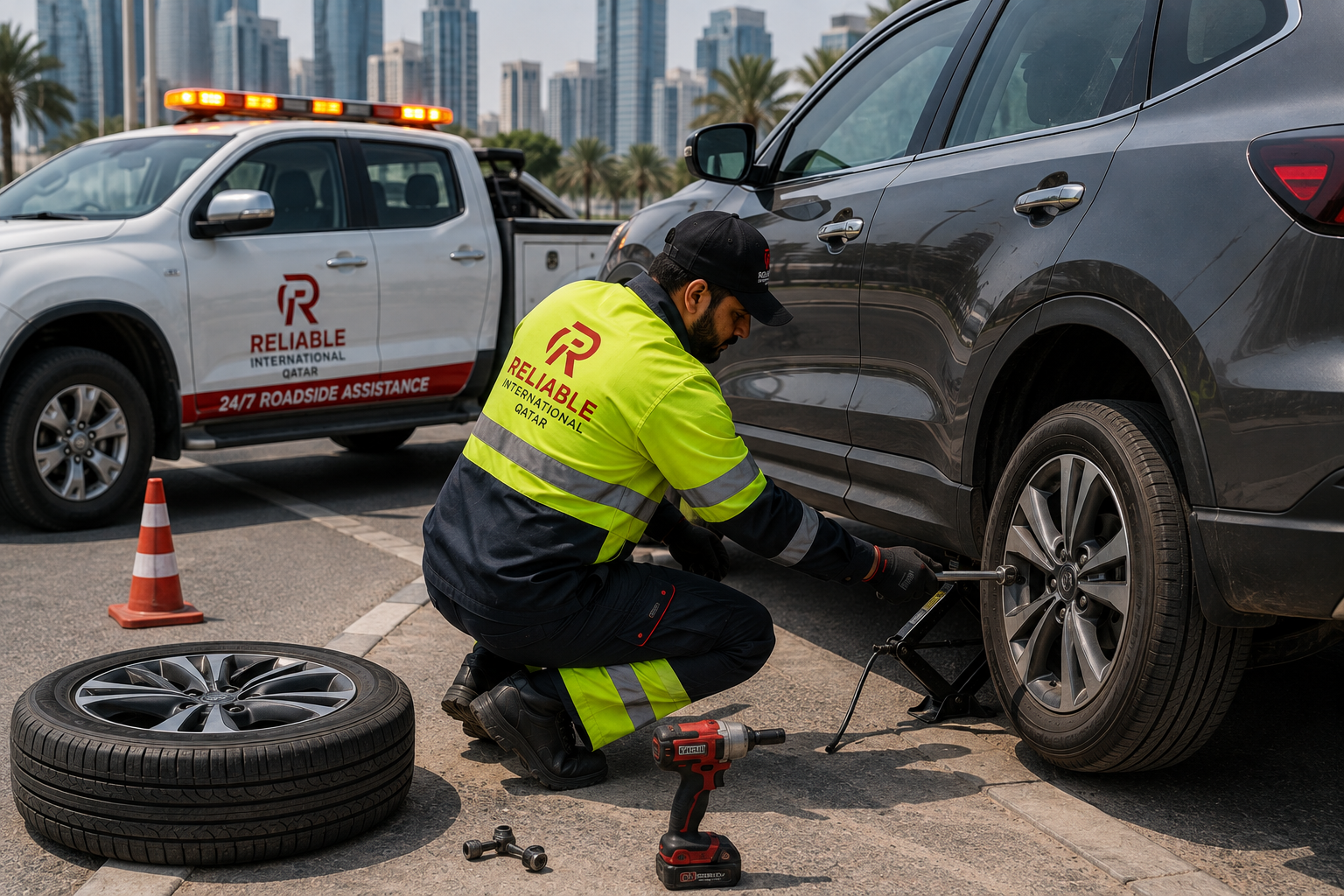Flat tyre roadside assistance in Qatar